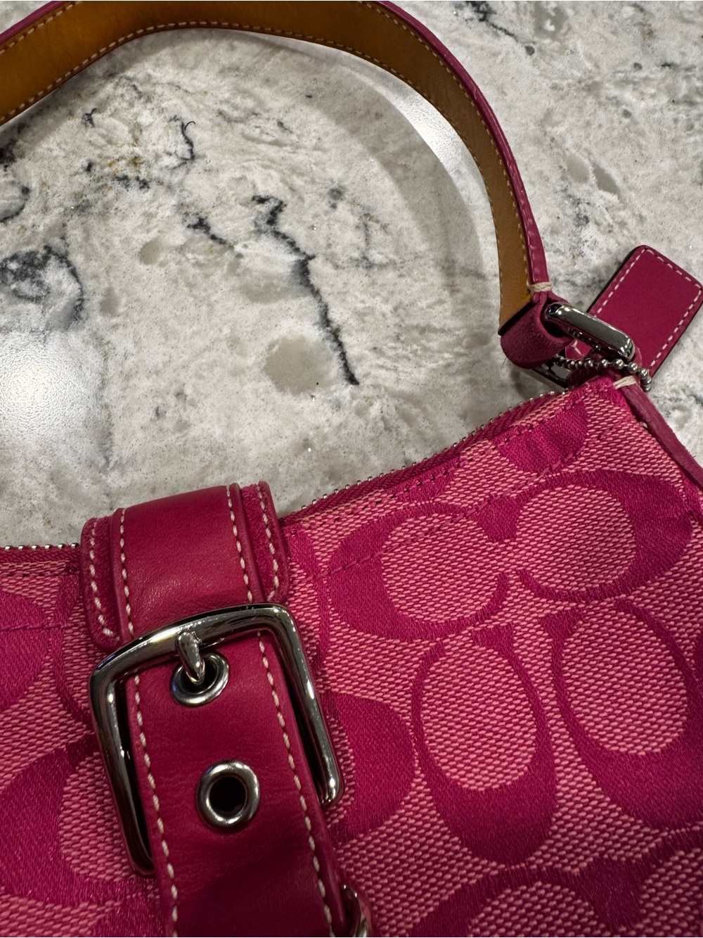 Vintage Y2K Coach Signature Hot Pink Suede Canvas Demi Buckle Shoulder Bag 6362 - Picture 13 of 13